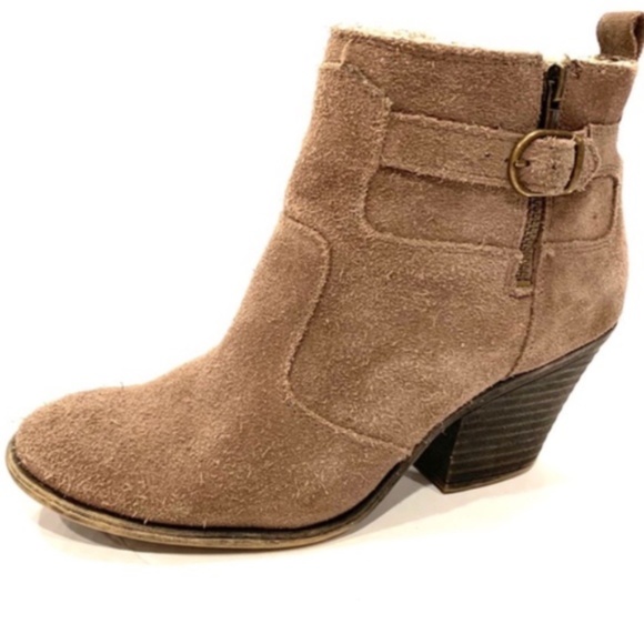 LUCKY BRAND Suede Buckle Heeled Booties, 9.5 - Picture 3 of 9